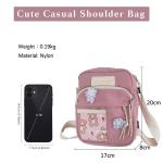 PORRASSO Schattige schoudertas voor meisjes, schoudertas met poppen-hanger, nylon, schoolraken, messengertas, crossbody tas voor reizen, dagelijks gebruik, roze A