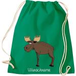 ShirtInStyle Kinder Turnbeutel, lustige Tiere Elch Hirsch mit Wunschnamen, Kinder, Tiere Zoo Kindertag Beutel