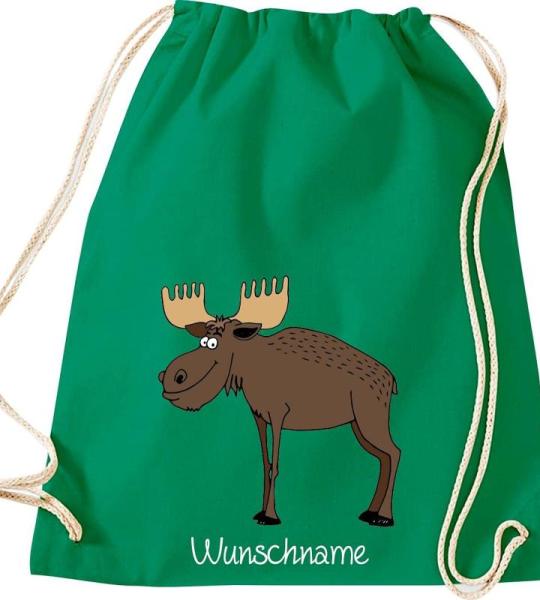 ShirtInStyle Kinder Turnbeutel, lustige Tiere Elch Hirsch mit Wunschnamen, Kinder, Tiere Zoo Kindertag Beutel