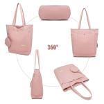 Tas dames shopper, met portemonnee grote canvas schoudertas met ritssluiting grote handtas stof boodschappentas voor werk en school onderweg, roze, Eén maat, shopper