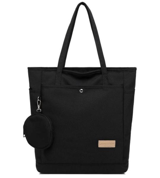 Tas dames shopper, met portemonnee grote canvas schoudertas met ritssluiting grote handtas stof boodschappentas voor werk en school onderweg, zwart, Eén maat, shopper