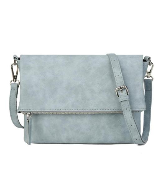 Schoudertas voor dames, schoudertas met ritssluiting, crossbody tas, leren handtas, klein, dagrugzak, lichtblauw, Convertible