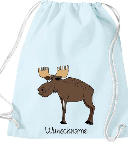 ShirtInStyle Kinder Turnbeutel, lustige Tiere Elch Hirsch mit Wunschnamen, Kinder, Tiere Zoo Kindertag Beutel