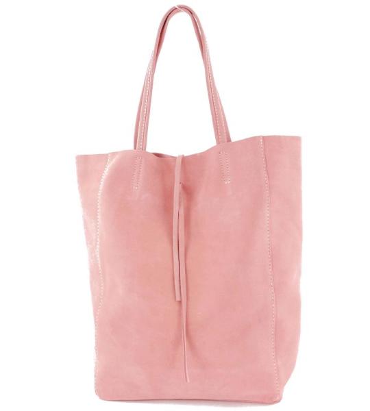 Modamoda T163 Shopper, tas, van leer, groot, met binnenvak, Roze suède, Large