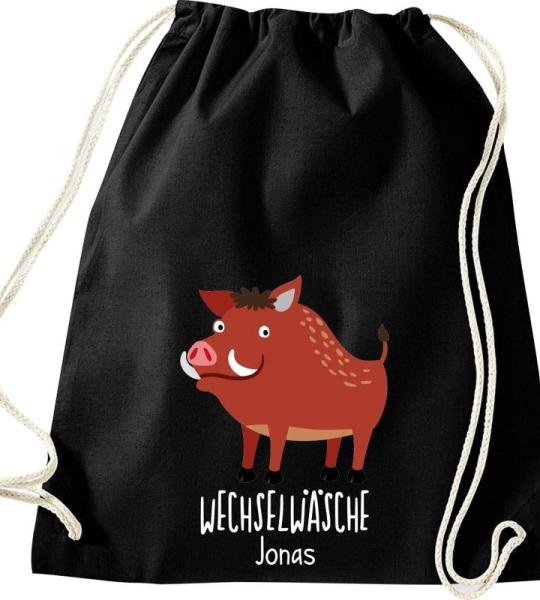 ShirtInStyle Kinder Turnbeutel, lustige Tiere Wildschwein, Wechselwäsche mit Wunschtext, Kinder, Tiere Zoo Kindertag Beutel