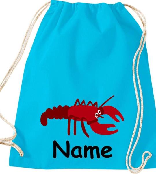 ShirtInStyle Turnbeutel, Tiere Hummer mit Wunschnamen, Kinder, Stoffbeutel, Kinderrucksack, Jute, Gymsack,