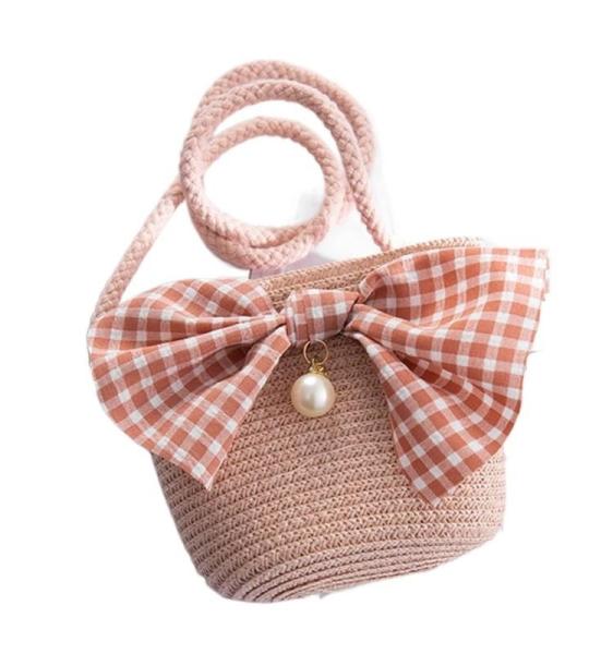 FJZFXKZL Strandtas, stro, handgemaakte zomer, kinderen, meisjes, schoudertas, bloemen, strotas, messengertas, kinderen, sleutel, muntzuip, mini handtas