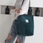 Schoudertas voor dames, grote corduroy tas, handtas, shopper, hengseltas voor universiteit, werk, meisjes, school, bruin, A-groen, 40 x 35 x 11 cm, casual tote