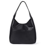 Schoudertas, vintage leren tas, retro schoudertas, onderarmtas, draagtas, vintage, grote capaciteit met magnetische gesp, Hobo boodschappentas, bruin, A01 - zwart