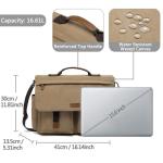 VASCHY Schoudertassen voor dames en heren, vintage, waterafstotend, gewaxt canvas, voor 14, 15,6, 17 inch, laptop, aktetas, schoudertas, laptoptas met gevoerde schouderriem