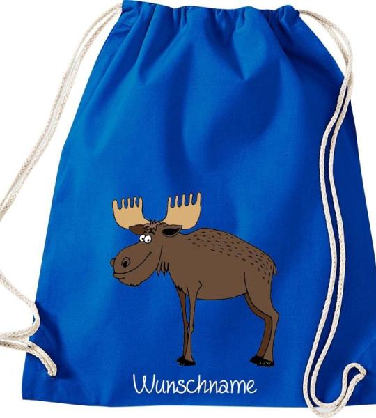 ShirtInStyle Kinder Turnbeutel, lustige Tiere Elch Hirsch mit Wunschnamen, Kinder, Tiere Zoo Kindertag Beutel