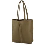 - T253 - Ital. Handtas met binnenzak van leer, donkertaupe, Medium