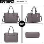 Handtassen voor vrouwen Tote tas PU lederen schoudertas 3 stuks tas, Grijs