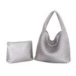 Geweven Tote Handtas voor Vrouwen Vegan Lederen Hand Tote Gebreide Zak, Grote Geweven Portemonnee Geweven Handtassen Gevlochten, Zilver, 3,091.2 cubic inches