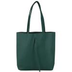 - T253 - Ital. Handtas met binnenzak van leer, petrol, Medium