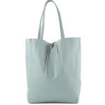 - T163 - Ital. Shopper Large met binnenvak van leer, ijsblauw, Large