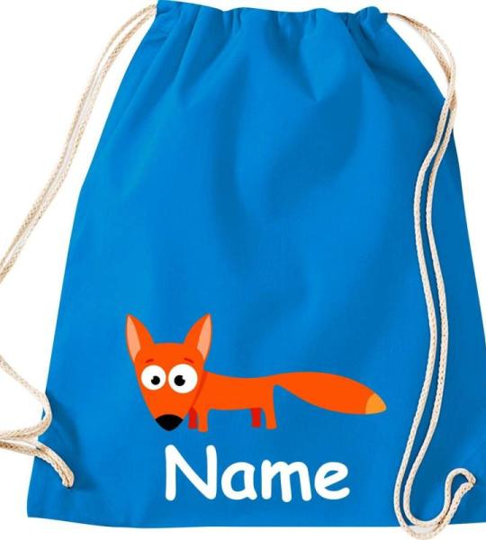 Shirtinstyle Gymtas, dierenvos met wensnaam, kinderen, stoffen tas, kinderrugzak, jute, gymtas,