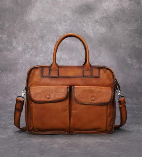 1 stuk handgemaakte aktetas voor heren, retro laptoptas, grote capaciteit, crossbody herentas (C, 27 x 36 x 10 cm)