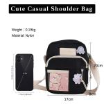 PORRASSO Schattige schoudertas voor meisjes, schoudertas met poppen-hanger, nylon, schoolraken, messengertas, crossbody tas voor reizen, dagelijks gebruik, zwart (A)