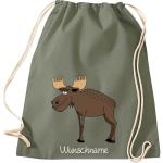 ShirtInStyle Kinder Turnbeutel, lustige Tiere Elch Hirsch mit Wunschnamen, Kinder, Tiere Zoo Kindertag Beutel