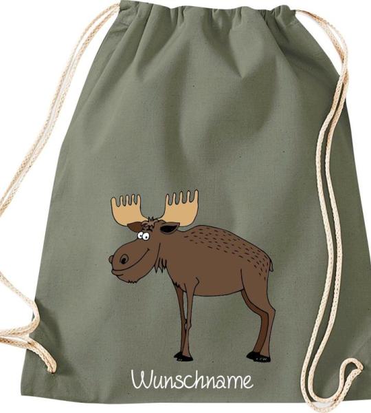 ShirtInStyle Kinder Turnbeutel, lustige Tiere Elch Hirsch mit Wunschnamen, Kinder, Tiere Zoo Kindertag Beutel