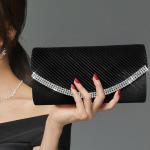 Clutch Bags voor Vrouwen Sprankelende Strass Diamante Satijn Avondtas Afneembare Ketting Riem Handtas Bruiloft Engagement Cocktail Party Banket Datum Prom Formele Jurk Dames, Zwart