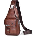 Sling tas voor heren, leren borsttas, waterdichte , casual lichte tas, mobiele telefoontas, crossbody tas voor wandelen, fietsen, kamperen, donkerbruin