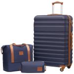 COOLIFE Koffer trolley koffer reiskoffer van ABS hard shell trolley 4 wielen TSA-slot de koffer bevat 1 reistas en 1 toilettas, blauw/bruin, vrije tijd, dames, reizen
