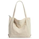 Vegena Corduroy Handtas voor dames, grote schoudertas, tote bag, shoppertas, stoffen tas, schooltas voor school, werk, winkelen