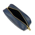 , Nora Gewatteerde damesschoudertas met ketting, van echt leer, gemaakt in Italië, kleine tas voor clutch ceremonie, elegant, model Nora, Blauw Jeans, 21x7x15 cm