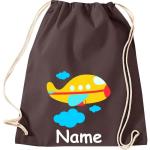 Shirtinstyle Gymtas, vliegtuig met gewenste naam, kinderen, stoffen tas, kinderrugzak, jute, gymtas,