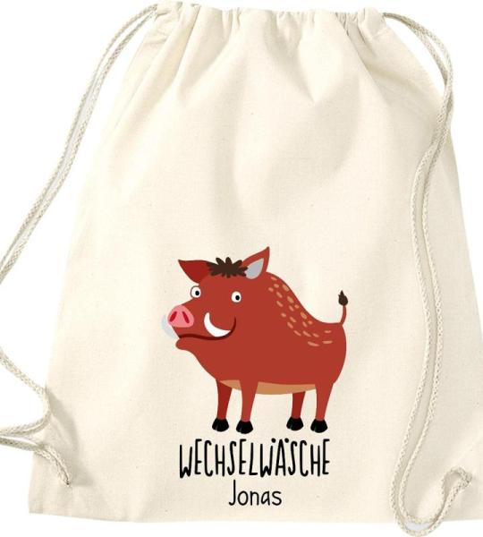 ShirtInStyle Kinder Turnbeutel, lustige Tiere Wildschwein, Wechselwäsche mit Wunschtext, Kinder, Tiere Zoo Kindertag Beutel