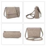 Schoudertas voor dames, schoudertas met ritssluiting, crossbody tas, leren handtas, klein, dagrugzak, taupe, Gestructureerde schoudertas
