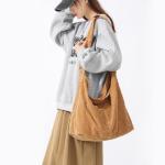 X SIM FITNESSX Unisex corduroy tas schoudertas grote dames shopper tas fashion stoffen tas voor dagelijks gebruik / kantoor / school / reizen, bruin, Retro