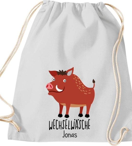 ShirtInStyle Kinder Turnbeutel, lustige Tiere Wildschwein, Wechselwäsche mit Wunschtext, Kinder, Tiere Zoo Kindertag Beutel