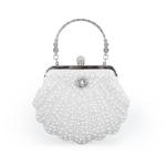 Dames Pearl Kralen Clutch Portemonnees Vintage Kristal Bruid Avondtas voor Bruiloft Cocktail Party Prom, Wit A