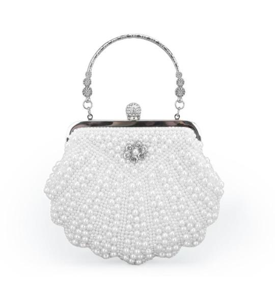 Dames Pearl Kralen Clutch Portemonnees Vintage Kristal Bruid Avondtas voor Bruiloft Cocktail Party Prom, Wit A