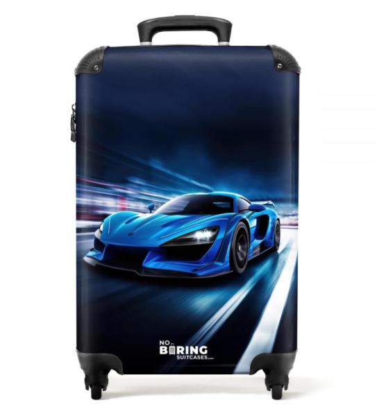 NoBoringSuitcases.com Kinderkoffer, handbagage, harde koffer met TSA-slot, jongens en meisjes, trolley, reiskoffer, draagtas, rolkoffer, klein of middelgroot, 10 auto - blauw - sne