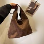 Generisch Suède schoudertas voor dames, retro lederen schoudertas, effen, trendy werktas met haspensluiting, vintage draagtas