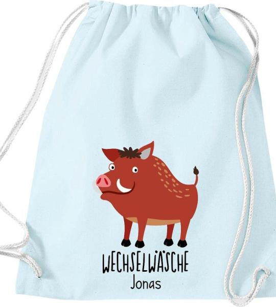 ShirtInStyle Kinder Turnbeutel, lustige Tiere Wildschwein, Wechselwäsche mit Wunschtext, Kinder, Tiere Zoo Kindertag Beutel