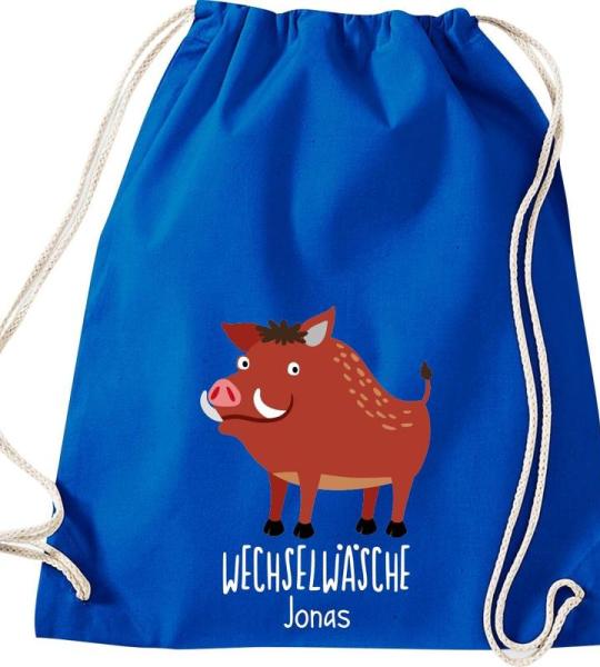 ShirtInStyle Kinder Turnbeutel, lustige Tiere Wildschwein, Wechselwäsche mit Wunschtext, Kinder, Tiere Zoo Kindertag Beutel