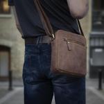 Leren schoudertas voor heren, vintage schoudertas, meerdere vakken, ideaal voor reizen en dagelijks gebruik, lichtbruin