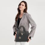 Handtassen voor dames, chique V-gewatteerde damestassen met handvat aan de bovenkant met gouden hardware, grote PU-lederen draagtas voor werk, school, reizen, Zwart
