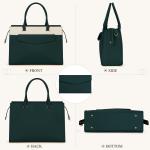 Handtas voor dames, schoudertas, 2-in-1 shopper voor dames, 15,6 inch, groot, PU-leer, laptoptas, waterdicht, werktas voor business, kantoor, school, Groen met Beige, Modern, funct