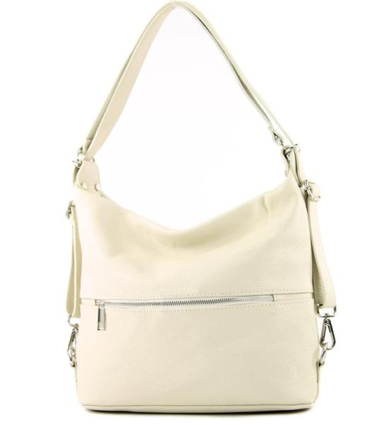 - T189 - ital. Dames rugzak tas 2-in-1 leer, Crème, Medium
