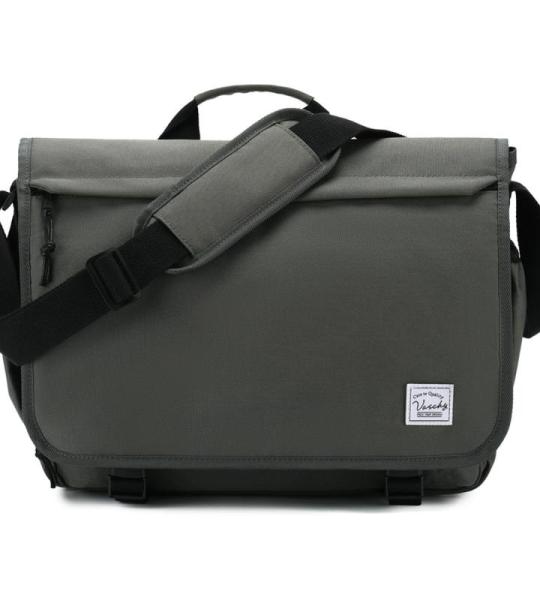 voor heren, waterafstotend, 15,6 inch schoudertas, laptoptas voor dames, met gevoerde schouderriem, schooltas, herentas voor werk, school, zakelijk, donkergrijs