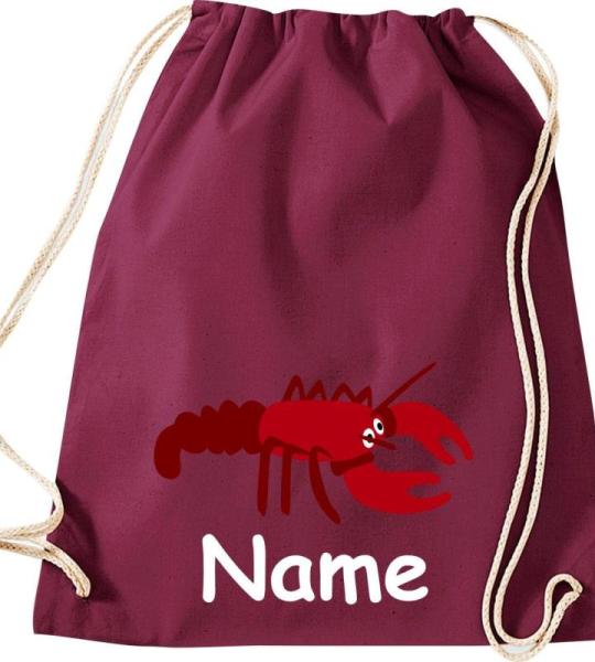 ShirtInStyle Turnbeutel, Tiere Hummer mit Wunschnamen, Kinder, Stoffbeutel, Kinderrucksack, Jute, Gymsack,