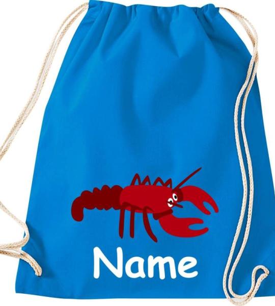 ShirtInStyle Turnbeutel, Tiere Hummer mit Wunschnamen, Kinder, Stoffbeutel, Kinderrucksack, Jute, Gymsack,
