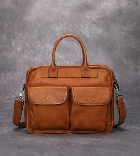 1 stuk handgemaakte aktetas voor heren, retro laptoptas, grote capaciteit, crossbody herentas (B, 27 x 36 x 10 cm)