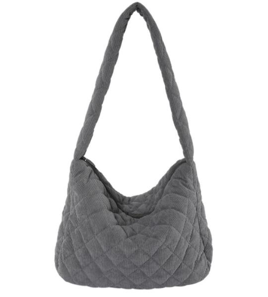 Schoudertas voor dames, handtas, corduroy tassen, grote shopper, tote bag, schoudertas, casual crossbody tas voor school, kantoor, werk, reizen, uitstapjes, winkelen, 01-Grijs, Lar